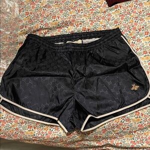 Gucci Black Athletic Shorts with Gold Bee Detail